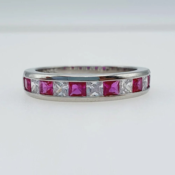 Attractive 925 Silver Plated Red Cubic Zirconia Couple Ring, FB16FA1083 - Picture 3 of 3